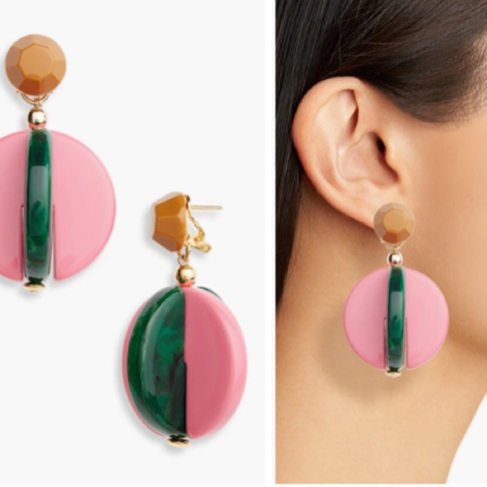 Rachel Comey Signed Holt Earrings Pink Green 2 3/8” Drop Bold Modern Statement